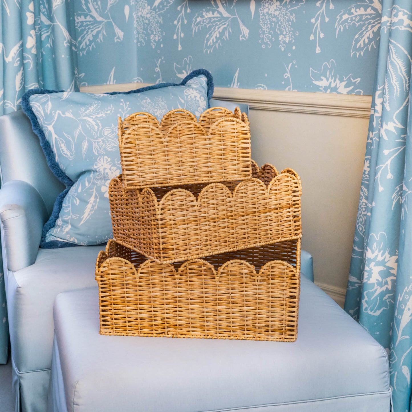 Scalloped Rattan Baskets (Set of 3)