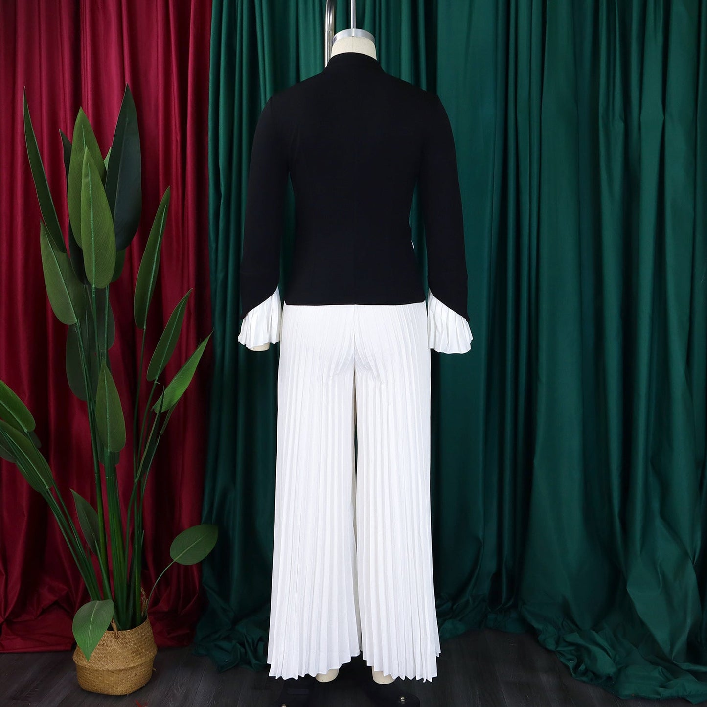 CM.YAYA Women's Set Full Flare Sleeve Button Blazer Shirt + Pleated Long Pants Suit Streetwear Two 2 Piece Set Africa OL Outfits