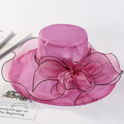 European And American Sun Protection Hat Women's Organza Solid Color Large Flower Sun Hat British Lady Elegant Graceful