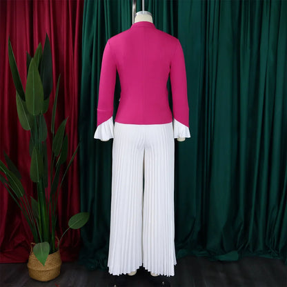 CM.YAYA Women's Set Full Flare Sleeve Button Blazer Shirt + Pleated Long Pants Suit Streetwear Two 2 Piece Set Africa OL Outfits