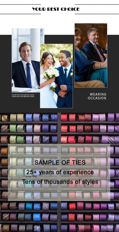 Luxury 8CM Mens Necktie Yellow Color Dot Stripes Solid Ties For Man Groom Jacquard Woven Neck Tie For Business Wedding Party