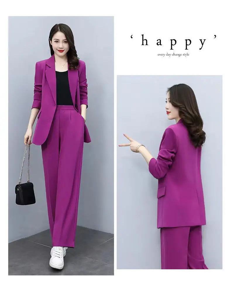 Spring Autumn Thin Women's Blazers Long Pants 2 Piece Set Korean Office Lady Casual Loose Suit Jacket Trousers Outfits Pantsuits