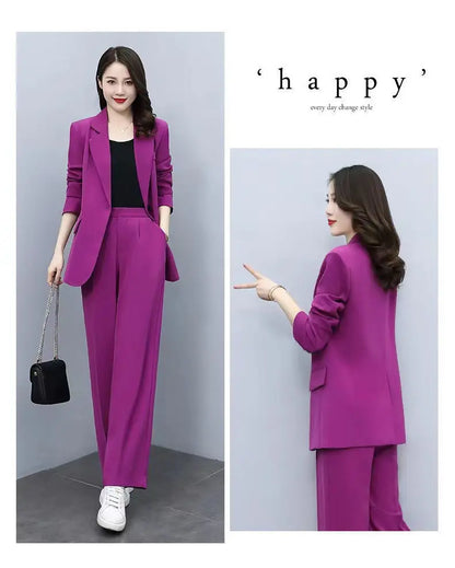 Spring Autumn Thin Women's Blazers Long Pants 2 Piece Set Korean Office Lady Casual Loose Suit Jacket Trousers Outfits Pantsuits