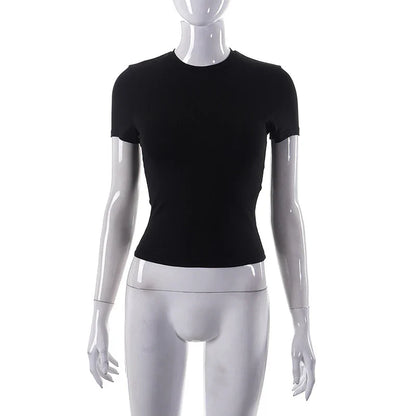 2024 Spring New Short Sleeve T-Shirt Women Solid Simple Casual Soft All-Match Hot Basic Crop Tops Tees Summer Fashion