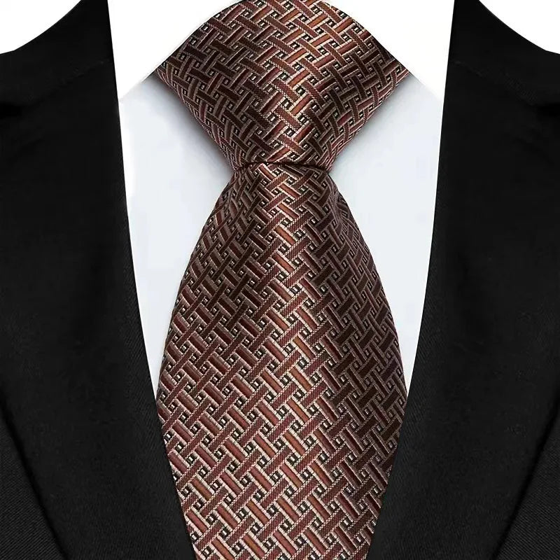 Luxury 8CM Mens Necktie Brown Orange Color Dot Stripes Ties For Man Groom Jacquard Woven Neck Tie For Business Wedding Party
