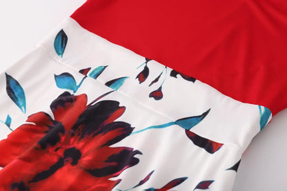 Autumn hot selling European and American flower color matching dresses, long dresses, women's clothing in stock