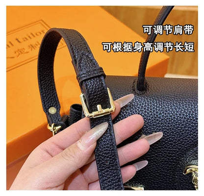 Premium Retro Messenger Bag Women - Textured Leather Shopper with Custom Paris Letter Logo & Versatile Crossbody Strap Design