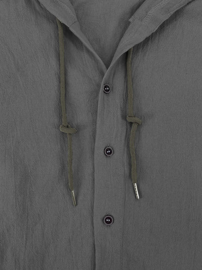 Summer Men's Linen Shirt Solid Streetwear Long Sleeve Hoodie Cardigan Clothing For Men Button Tops Casual Loose Men Hooded Shirt