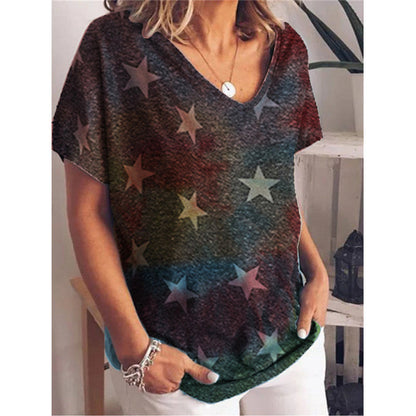 New Gradient Color Printing Short-Sleeved Large Size Loose Women's T-Shirt Tops Women