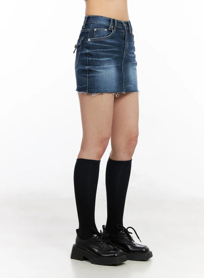 Classic Frayed Hem Denim Mini Skirt CM516