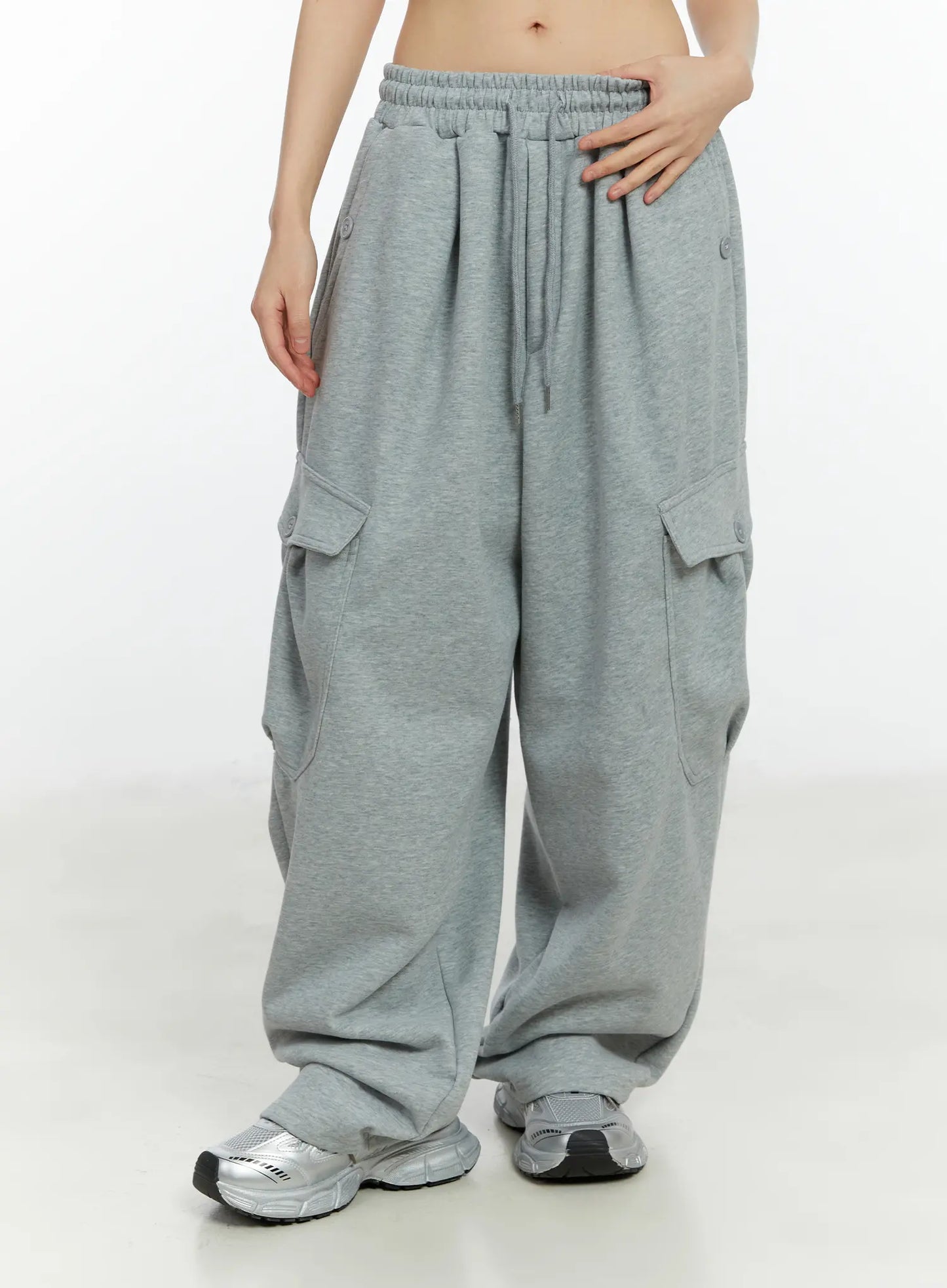 Button Wide Leg Cargo Sweatpants CF509