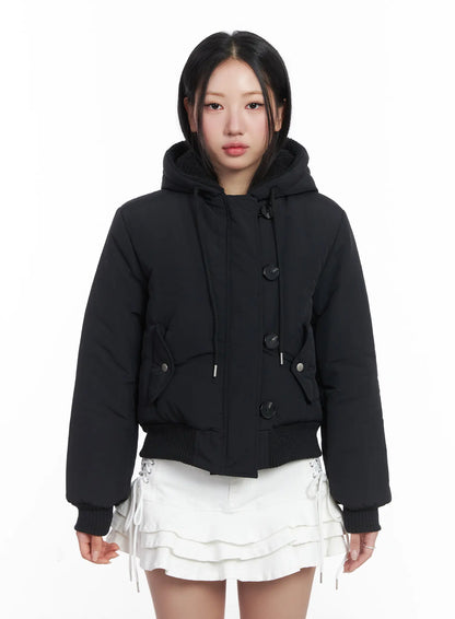 Button Faux Fur Crop Puffer Jacket CD529