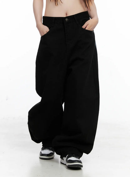 Baggy Black Graphic Cotton Pants CO521
