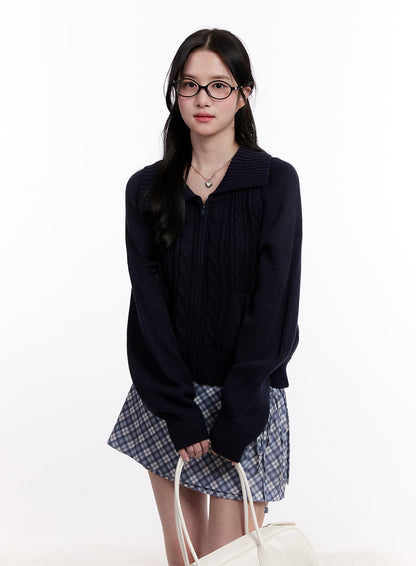 Cable Knit Zip-Up Cardigan CM526
