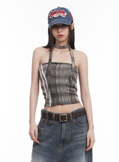 Checkered Tube Top & Scarf Set CM517