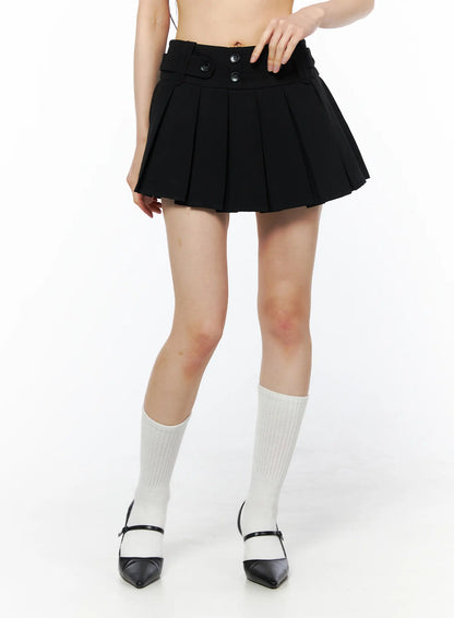 Buttoned Pleated Mini Skirt CU511