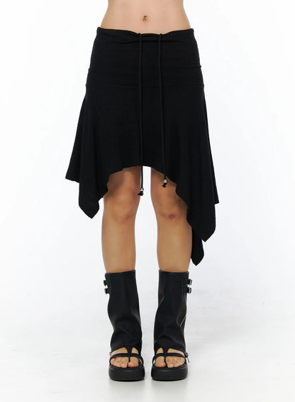 Asymmetric Midi Skirt with Drawstring CU512