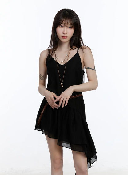 Asymmetric Hem Chiffon Mini Dress CA501