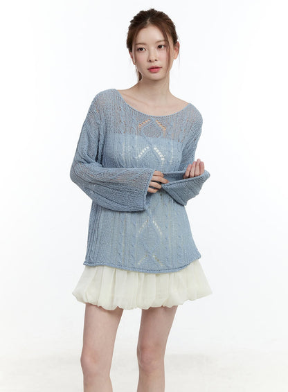 Cable Knit Sheer Loose-Fit Sweater CM521