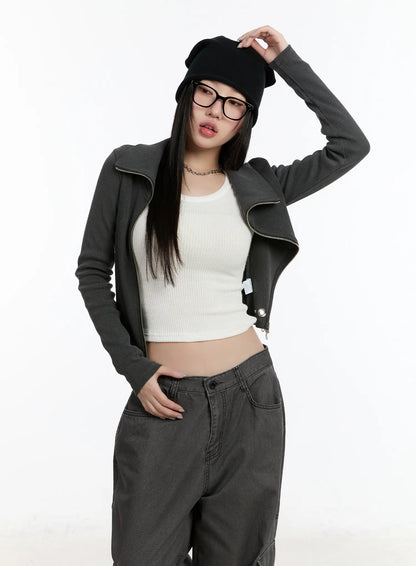 Asymmetric Zip Crop Jacket CM511