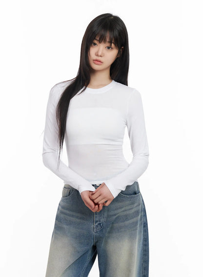 Basic Round Neck Crop Long Sleeve Tee CM512
