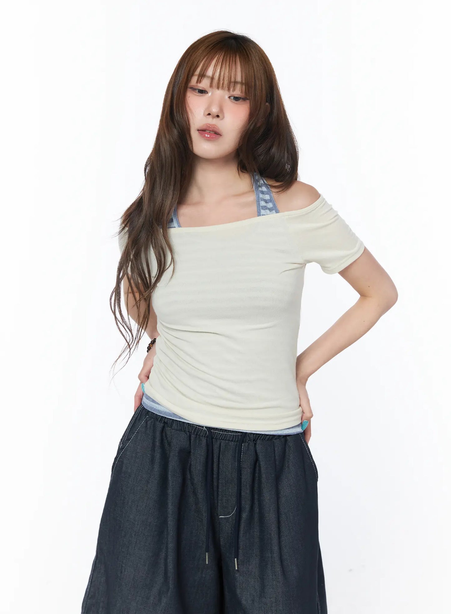 Basic Off-Shoulder Short Sleeve Tee CY529