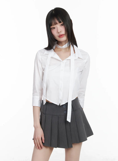 Chic Cropped Blouse & Scarf Set CM525