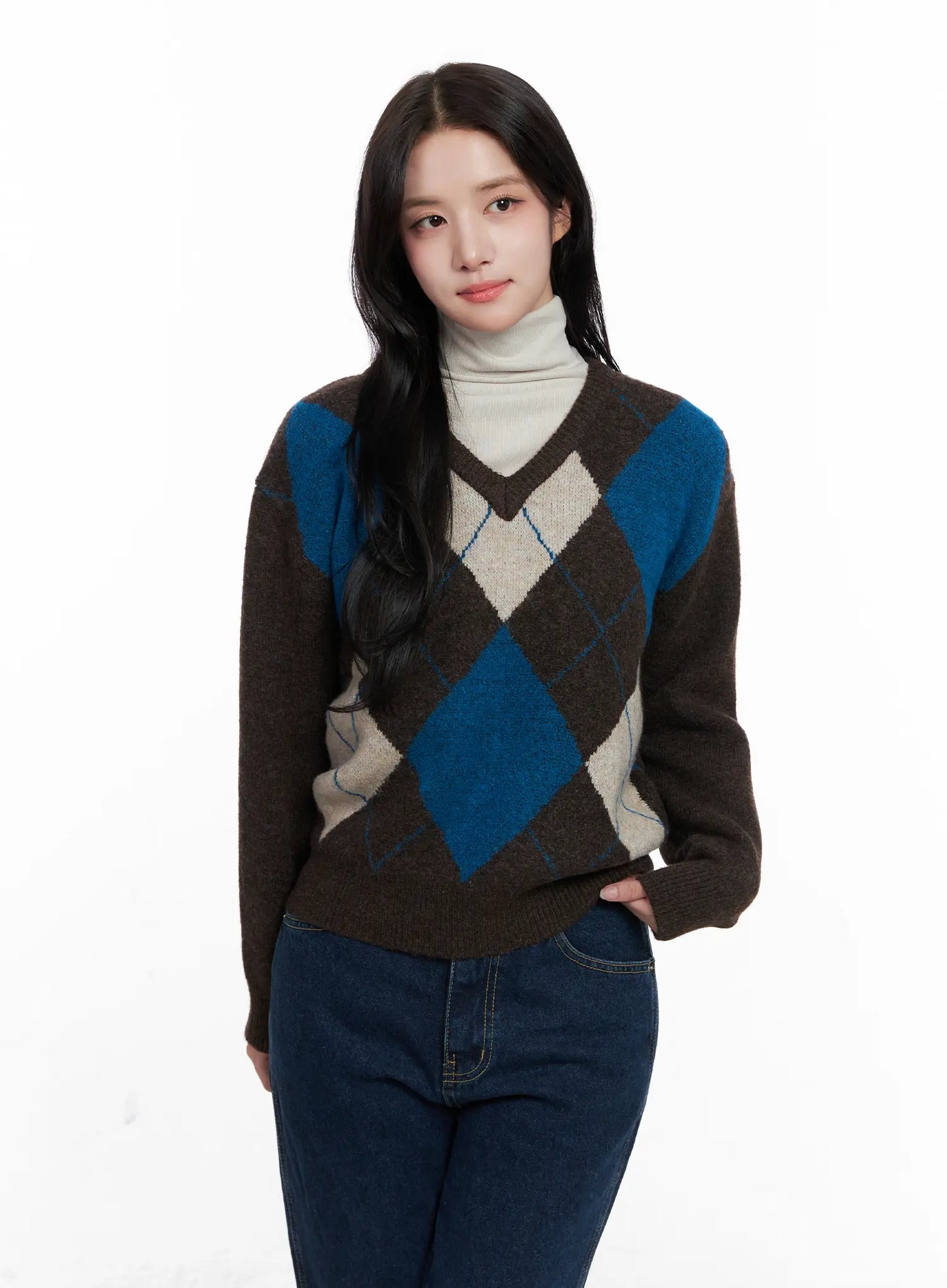Casual Argyle Long Sleeve Knit CO522