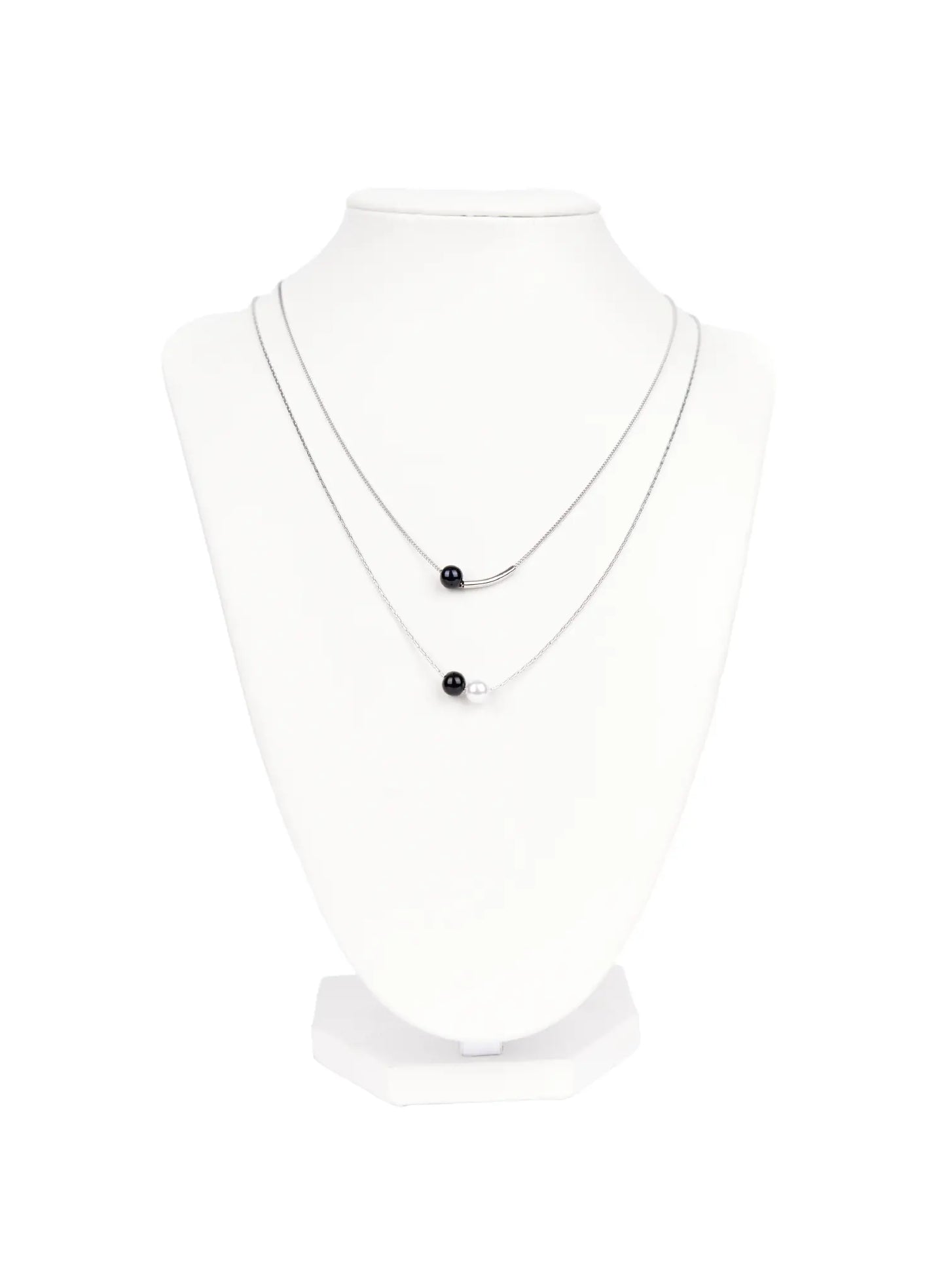 Black Faux Pearl Layered Necklace CA527