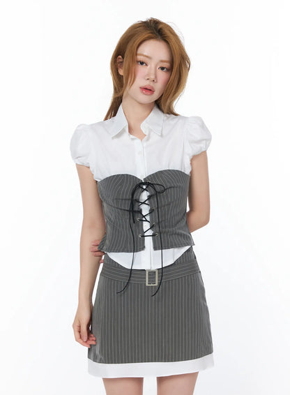 Chic Pinstriped Corset Shirt CY508
