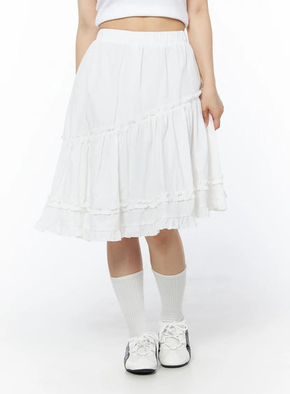 Asymmetric Frill Trim Midi Skirt CD805