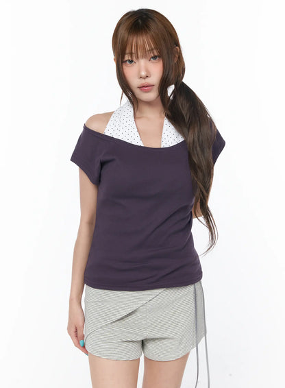 Casual Boat Neck Short Sleeve Tee CY529