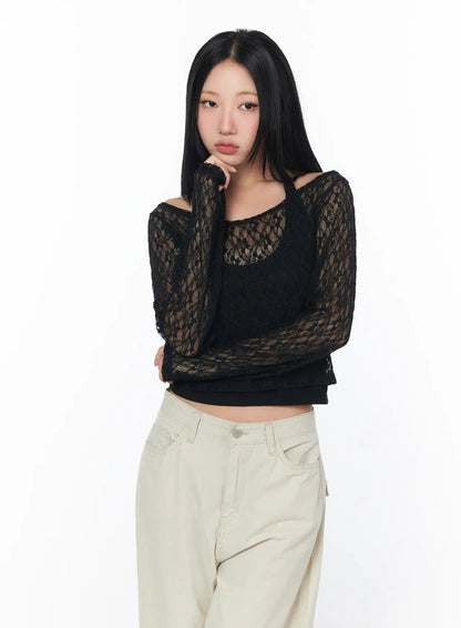 Chic Sheer Lace Top Set CY512