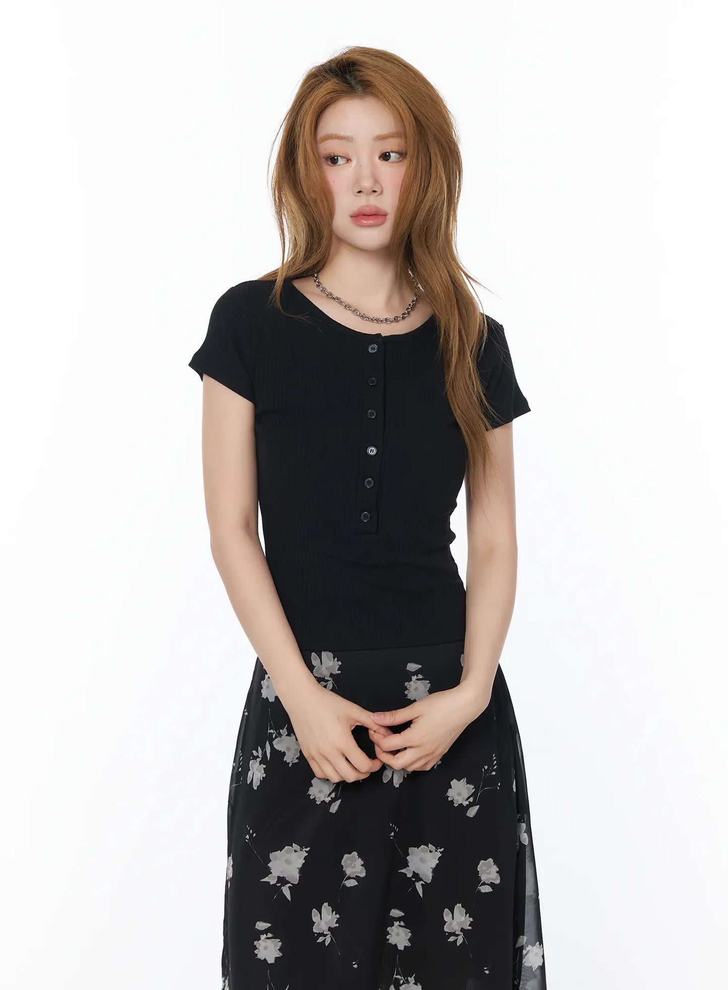Casual Ribbed Button-Up Top CY508