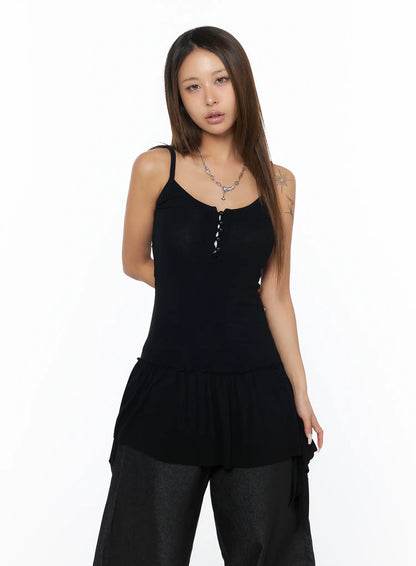 Asymmetrical Sheer Ruffle Tank Top CA516