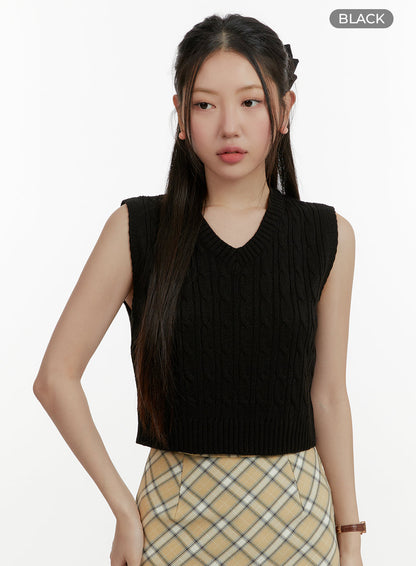 Cable Knit V-Neck Vest OY413