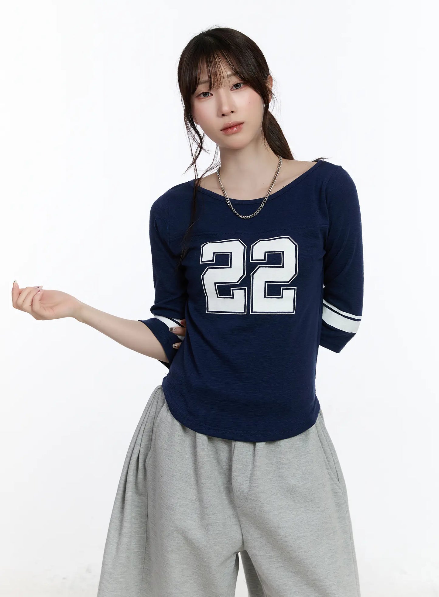 Casual Numeric Print Boatneck Top CA503