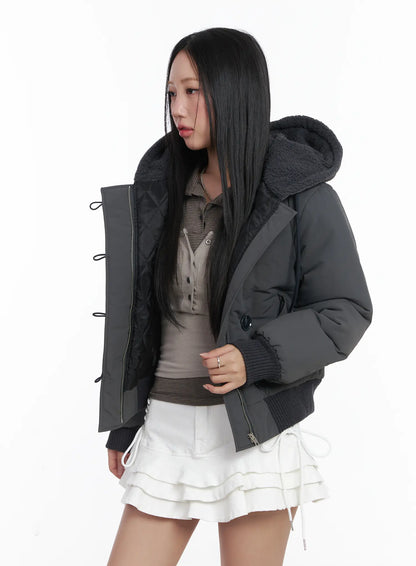Button Faux Fur Crop Puffer Jacket CD529