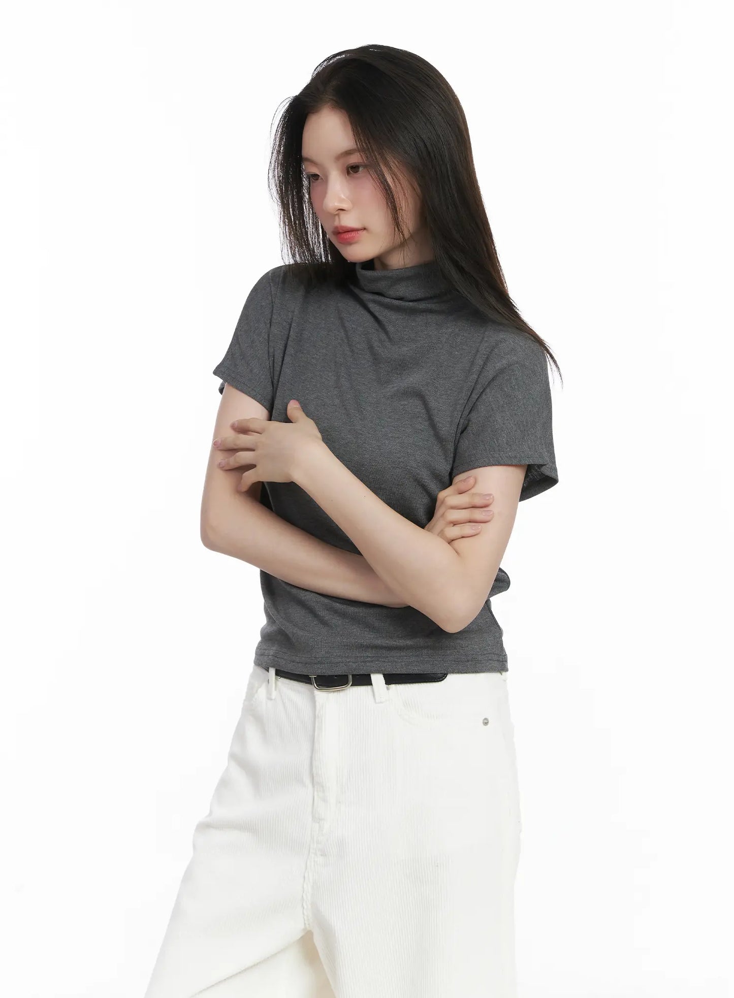 Basic Mock Neck Short Sleeve Top CJ507