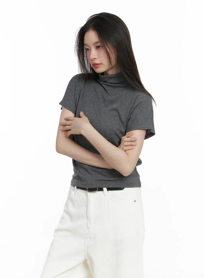 Basic Mock Neck Short Sleeve Top CJ507