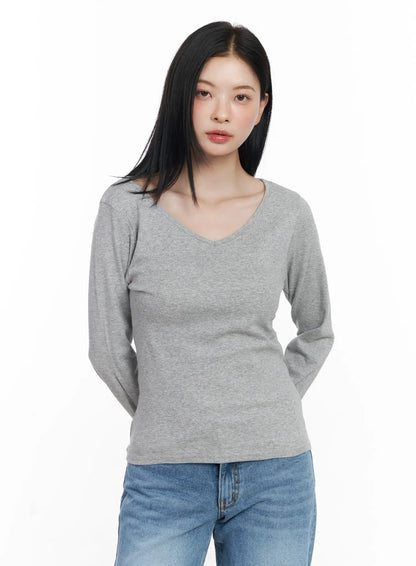 Basic V-Neck Long Sleeve Tee CJ519