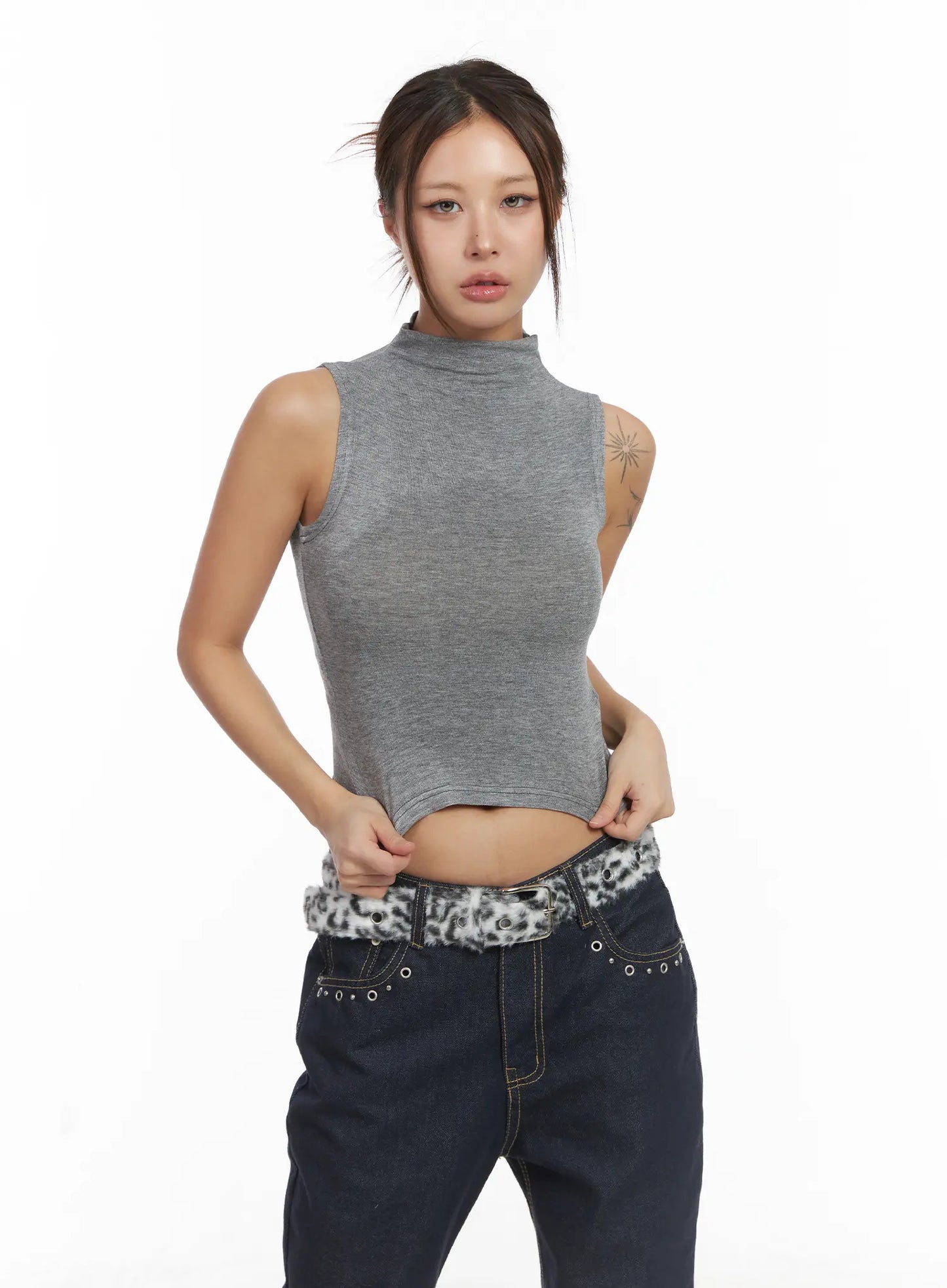 Basic Bock Neck Crop Tank CJ512