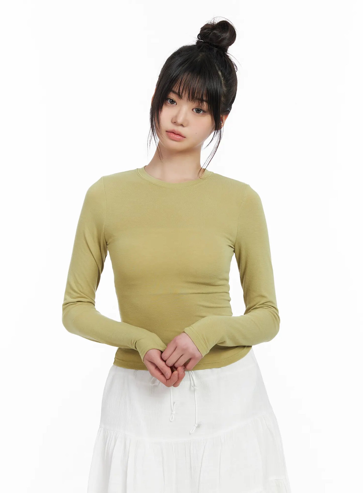 Basic Round Neck Crop Long Sleeve Tee CM512