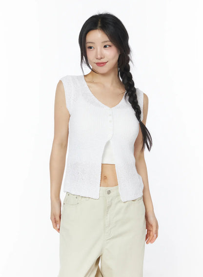 Button Knit Sleeveless Cardigan CY522
