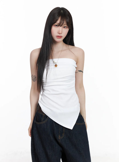 Asymmetric Shirred Tube Top CF523