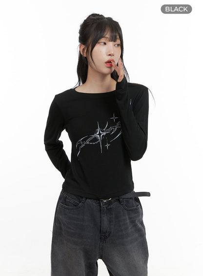 Acubi Graphic Print Long Sleeve Top CG421