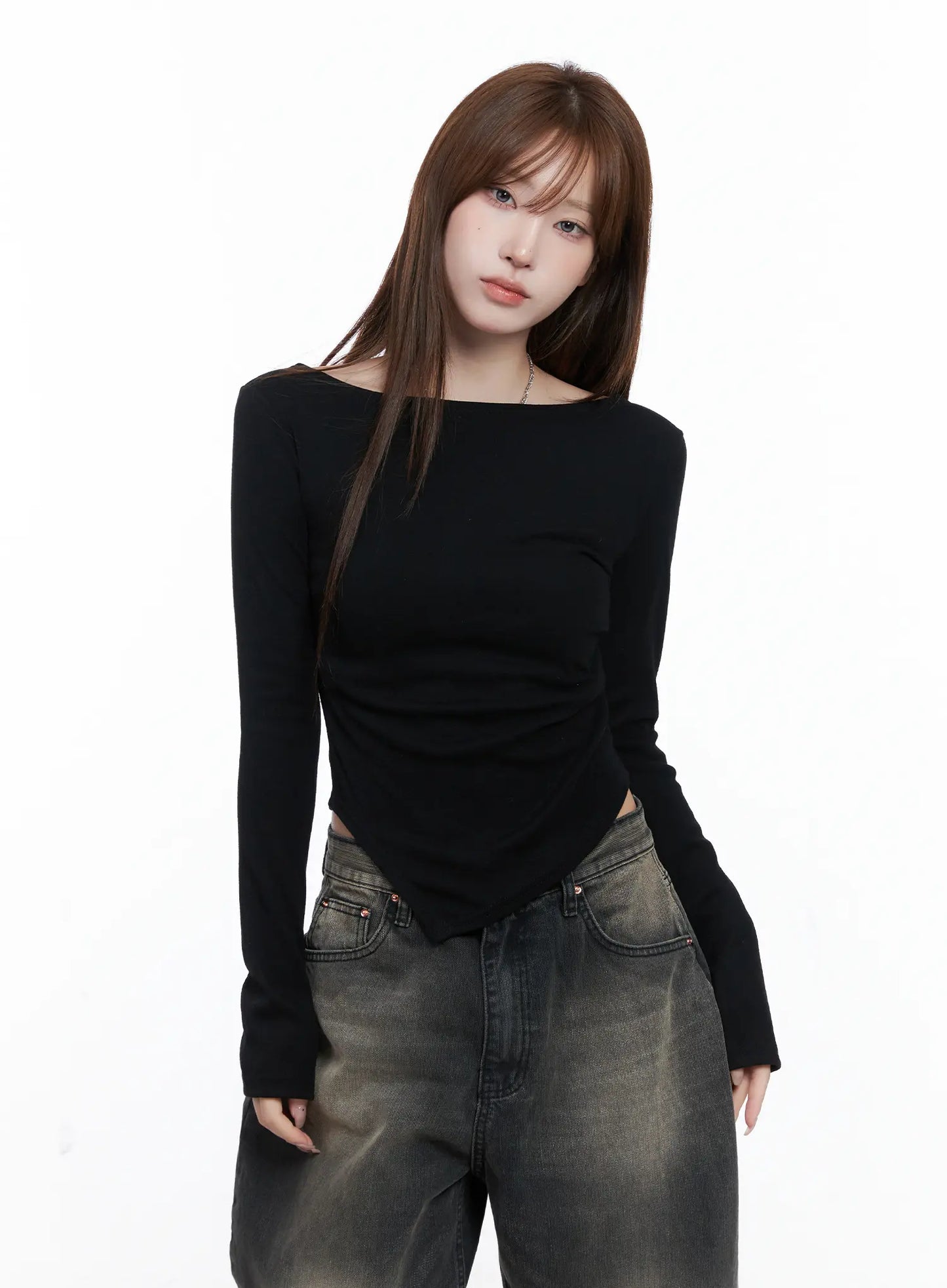 Asymmetric Hem Long Sleeve Top CG529