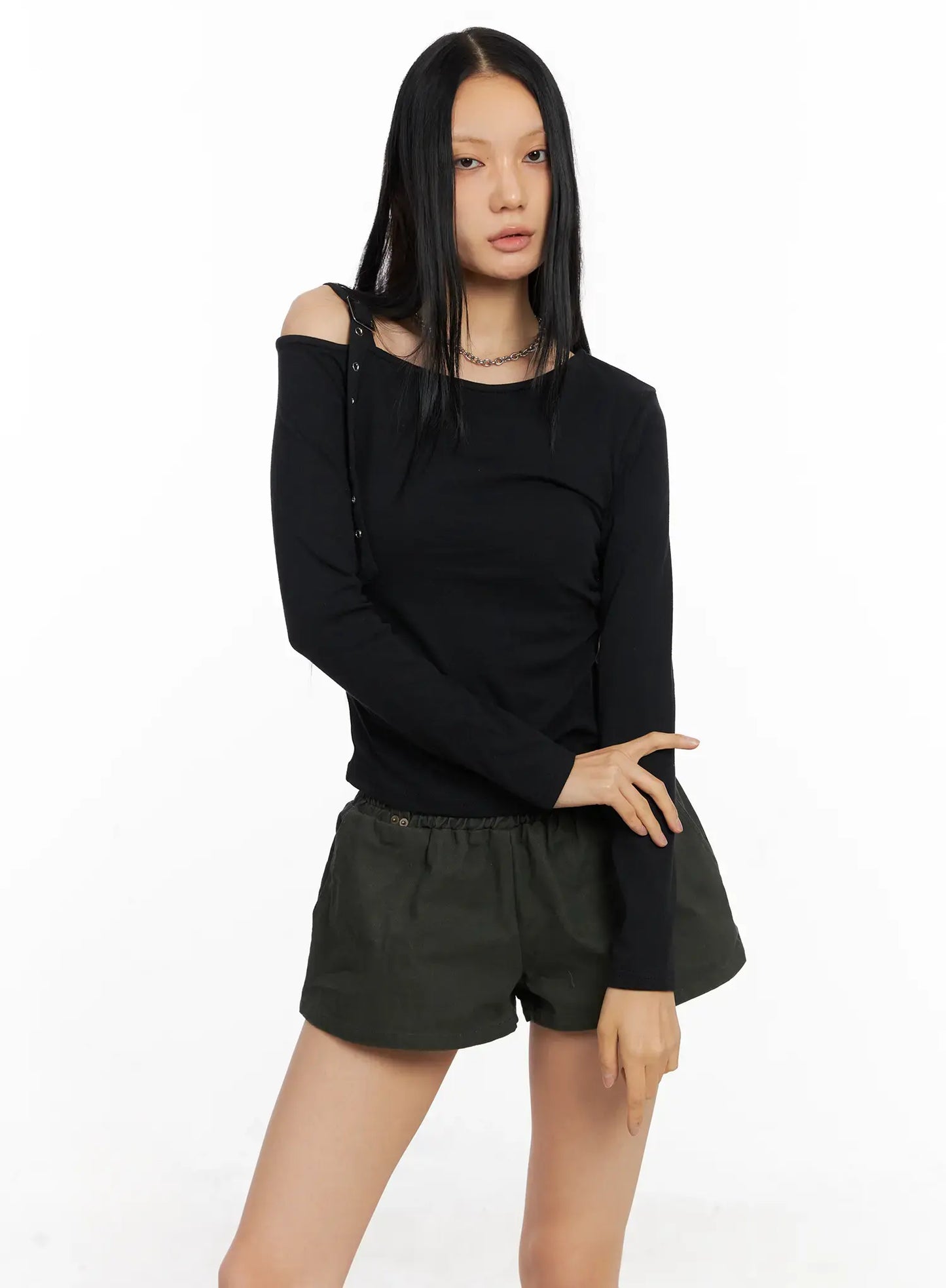 Asymmetric Strap Long Sleeve Top CO529