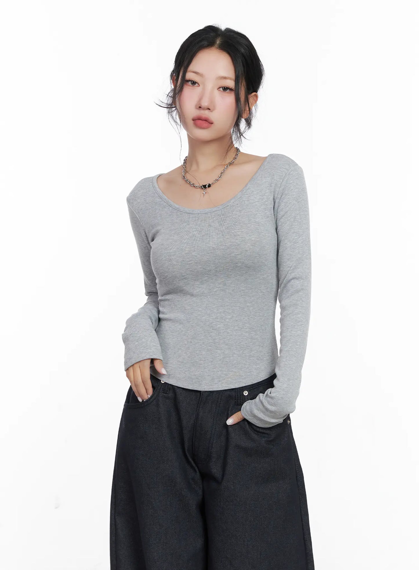 Asymmetrical Crop Long Sleeve Top CN514