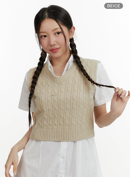 Cable Knit V-Neck Vest OY413